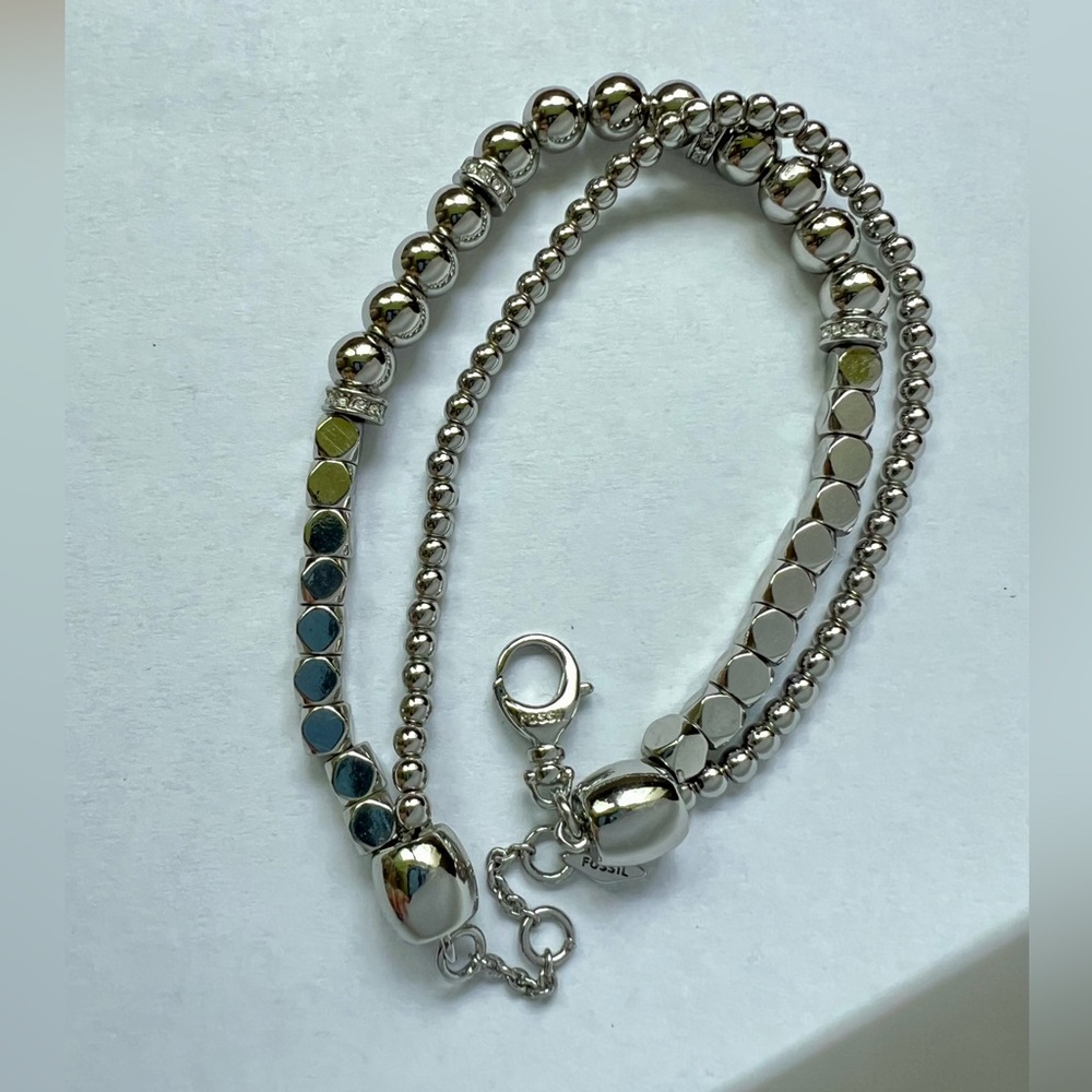 Fossil Silver Tone Multistrand Bead Bracelet - Mixed Textures - Picture 5 of 15